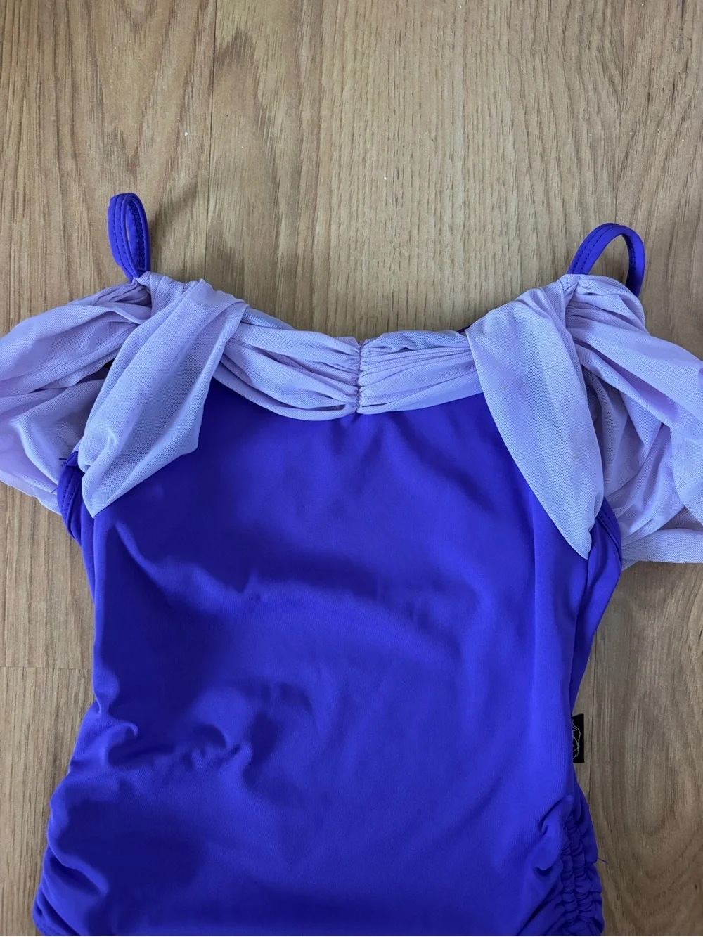 Tiger Friday Girls Purple leotard with Light Lavender Ruffle Sleeves